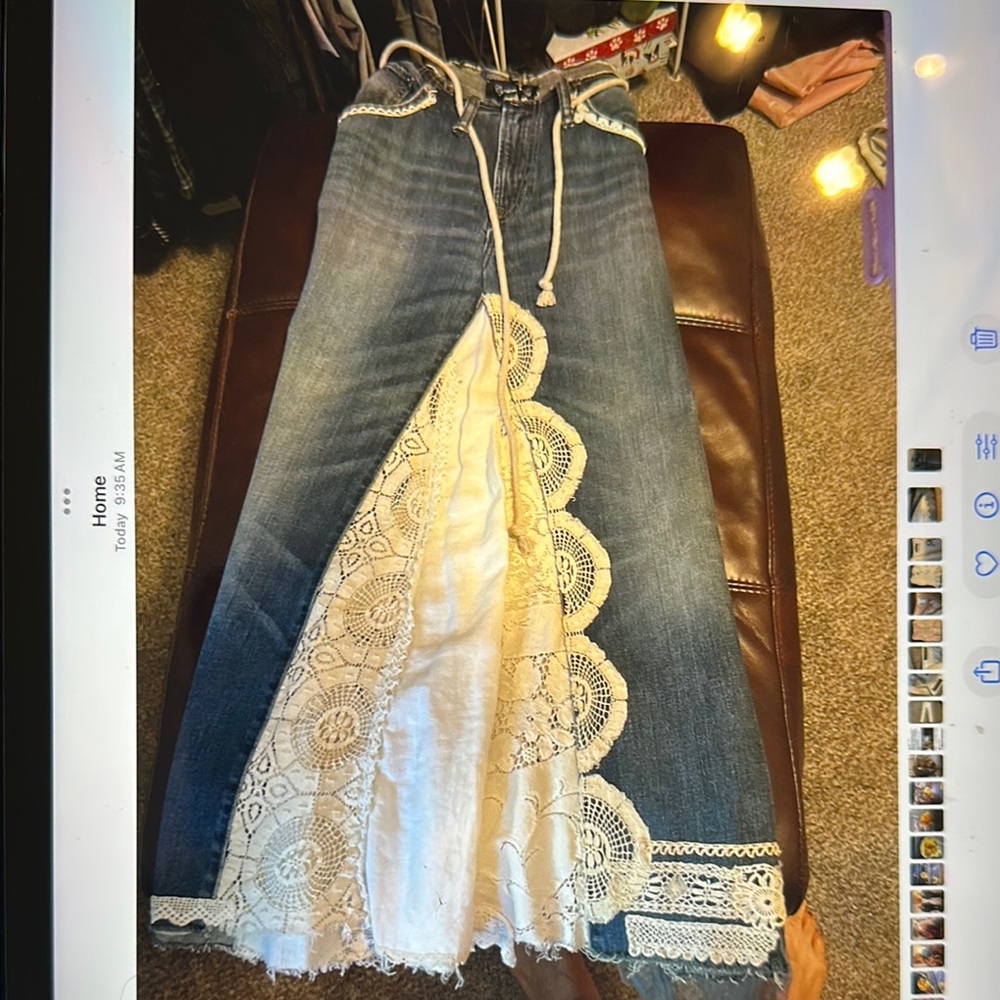 Cynthia Webb Blue and Cream Maxi Skirt